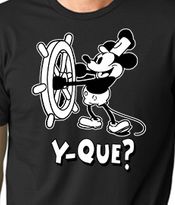 Steamboat Willie Black T-shirt with Y-Que Text Below